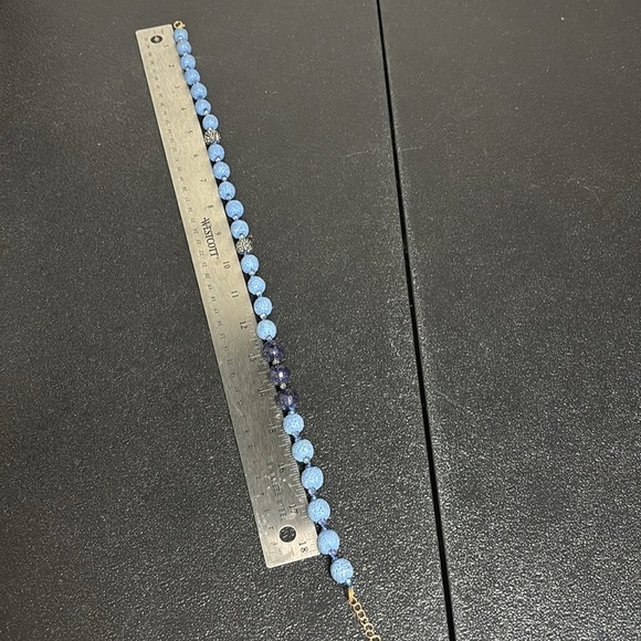 Navajo Blue Lava Rock Knotted Glass Shimmer Beads Beaded Necklace - Picture 8 of 9